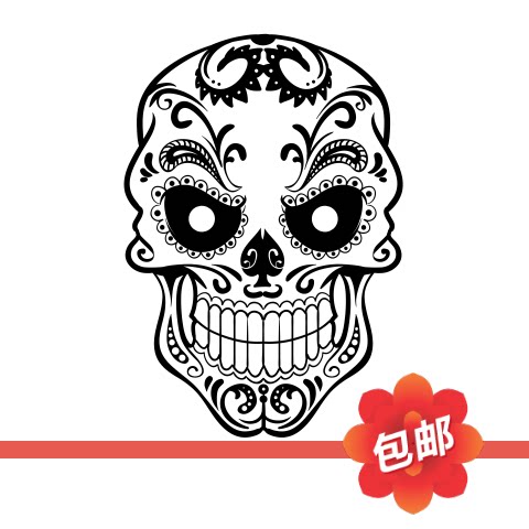 糖果骷髅头颅图案墨西哥亡灵节装饰墙贴画万圣节玻璃门镂空墙贴纸