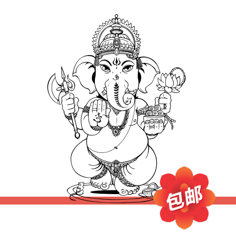 印度象头象鼻神装饰墙贴画瑜伽镂空大象智慧之神灵墙面装饰墙贴纸