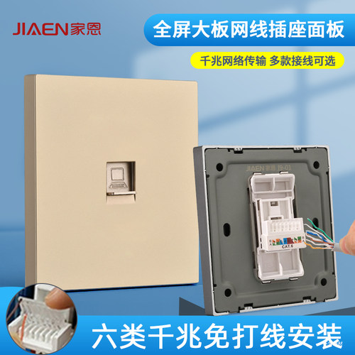 家恩单双口网络网线插座香槟金色
