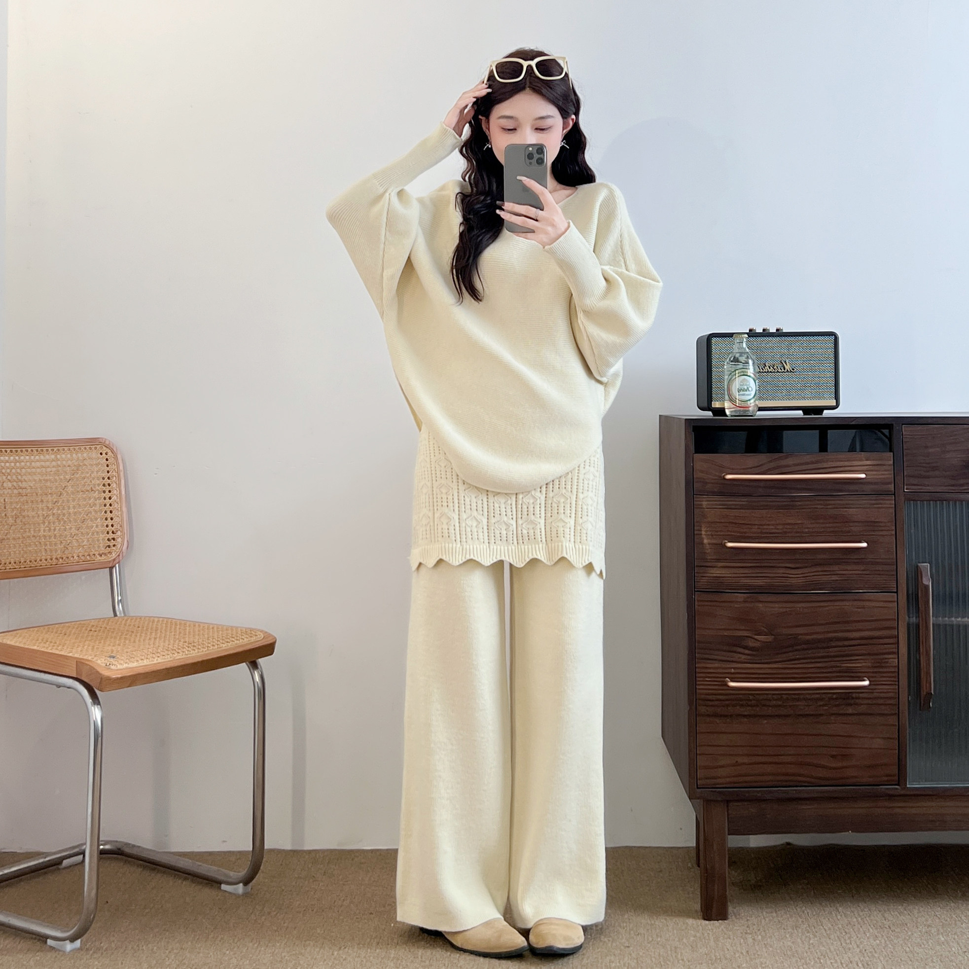 韩系温柔风套装女圆领针织毛衣2026春季新款屁帘休闲裤两件套,女装/女士精品,时尚套装,淘宝优惠券,粉丝福利购,淘宝优惠卷