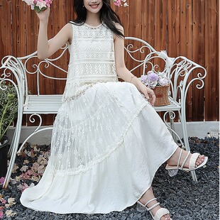 上衣套装 高腰a字蓬蓬蛋糕裙超仙 波西米亚度假风蕾丝半身裙女夏季