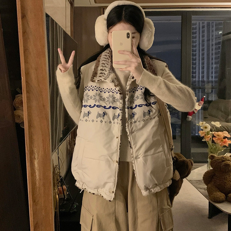 费尔岛双面穿羊羔绒马甲2025冬季新款加厚棉服马夹外套