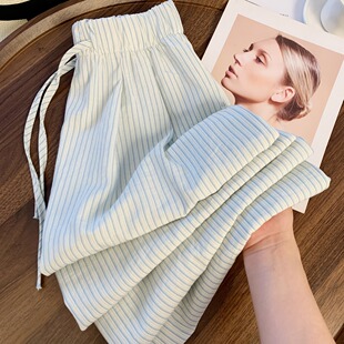 多巴胺裤子女拼接条纹直筒裤2026夏季新款速干薄款慵懒休闲阔腿裤