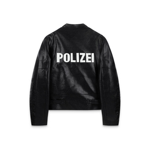 FOGXX VINTAGE字母POLIZE美式立领夹克摩托机车皮衣短款夹棉外套