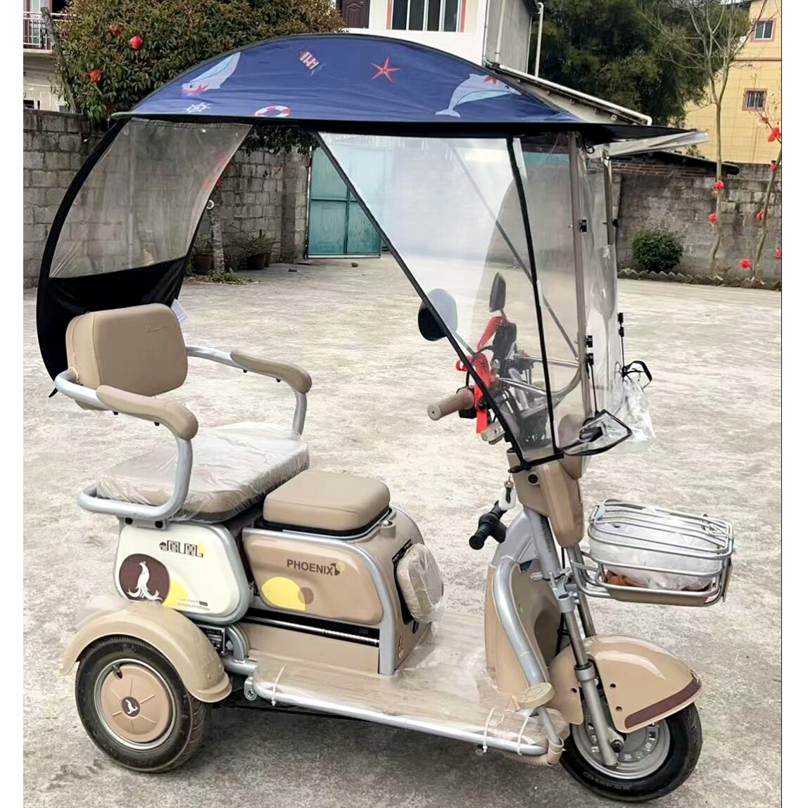 电动三轮车遮阳伞老年人代步雨棚透明电瓶车防水防晒黑胶防雨伞篷