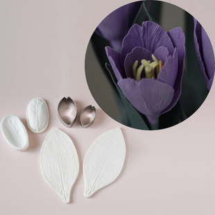 郁金香花瓣叶子压膜黏土花切膜2件套 diy手工香薰蜡烛蜜蜡花材料