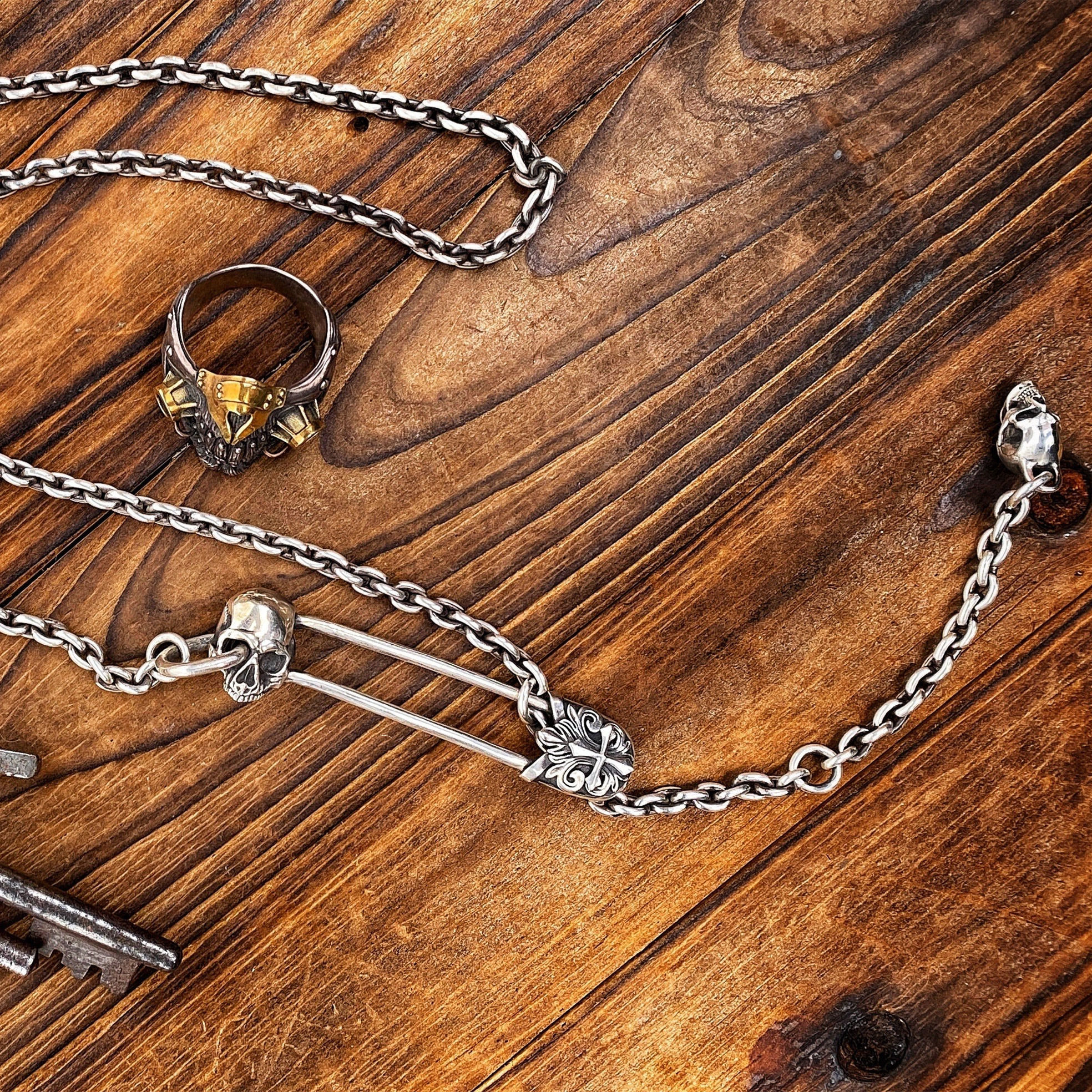 渡鸦原创守卫别针手工925银项链