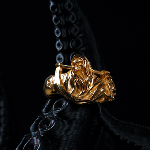 渡鸦工作室原创专属欧美暗黑 24K足金戒指哥特死神尾戒 收获