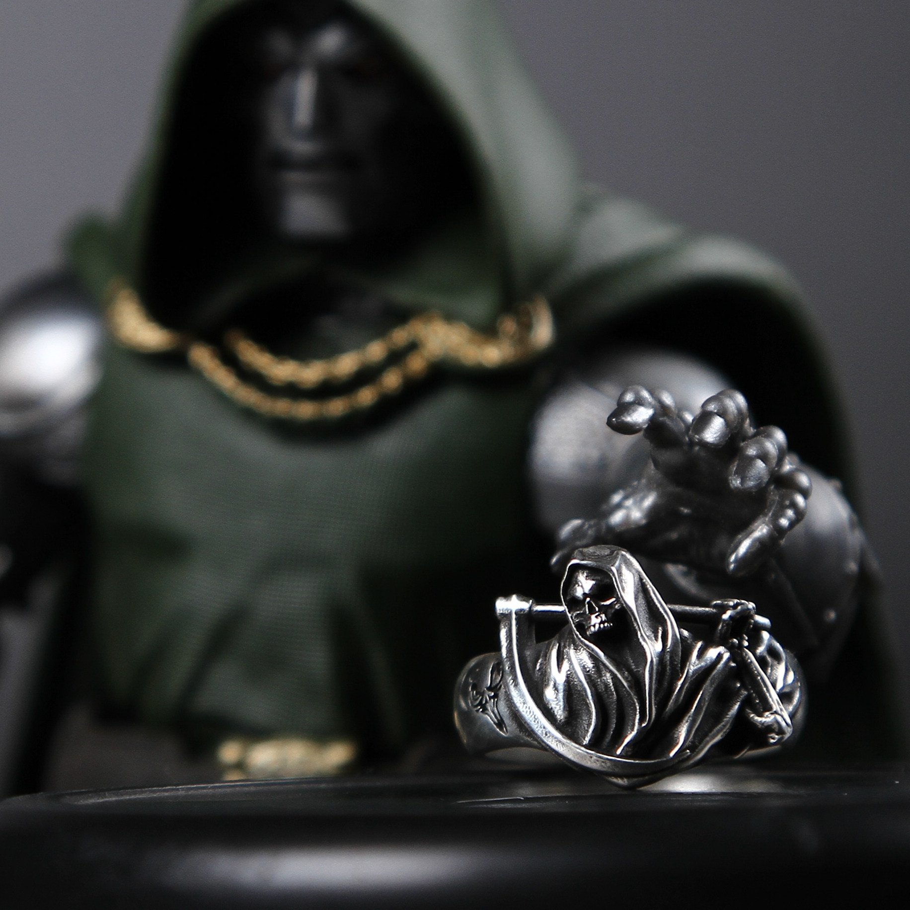 渡鸦原创暗黑死神手工纯银戒指