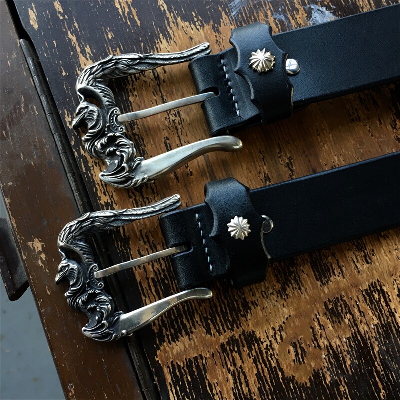 渡鸦工作室专属设计欧美格里芬皮带扣925纯银饰定制手工真皮腰带
