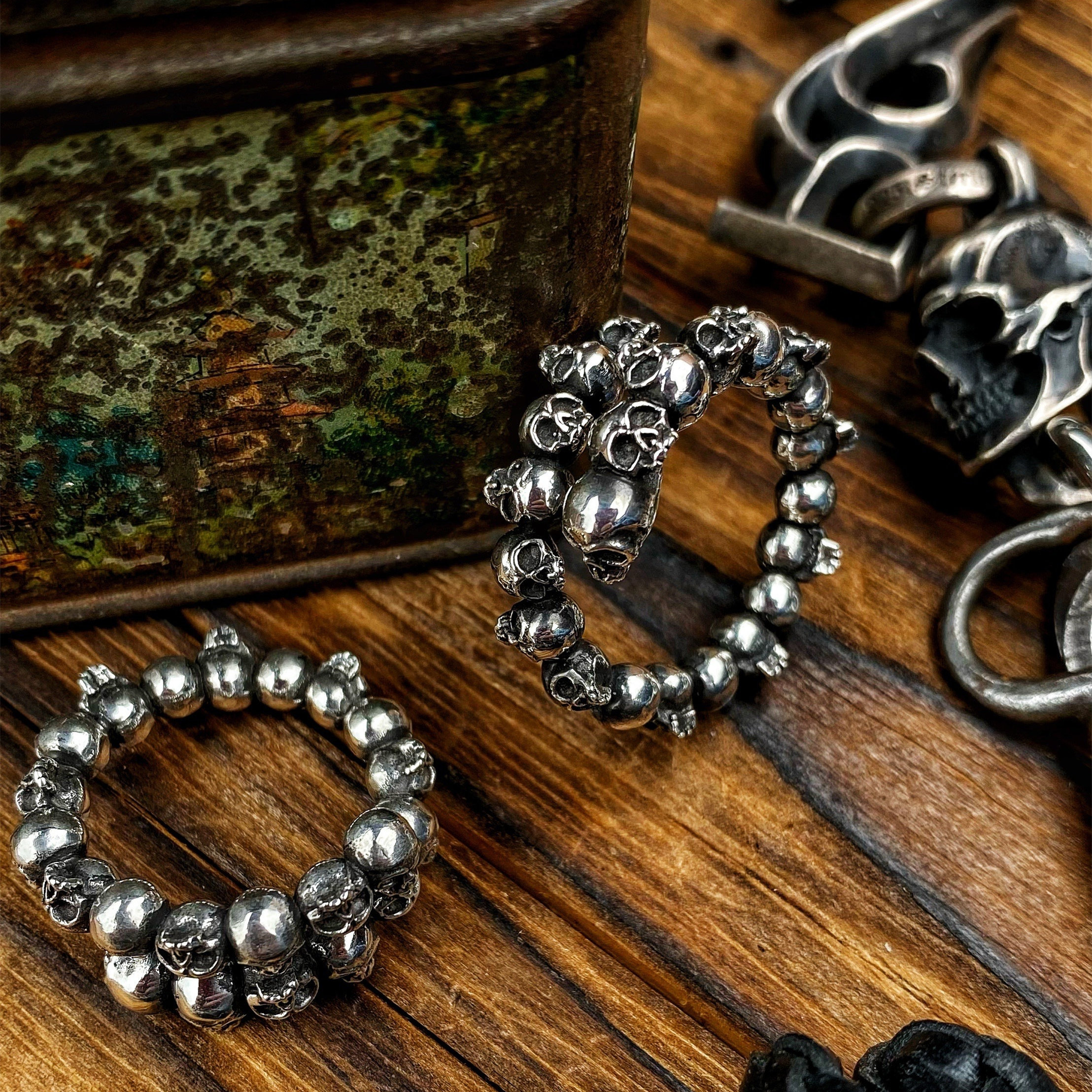 渡鸦原创欧美暗黑骷髅漩涡银戒指