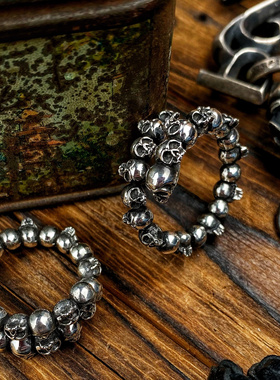 渡鸦原创欧美暗黑骷髅漩涡银戒指