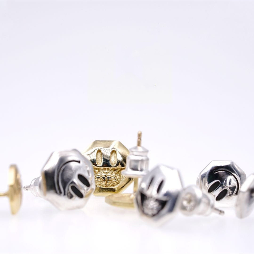 欲望车间原创欧美笑脸骷髅银耳钉