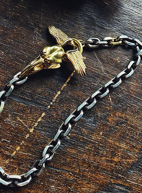 渡鸦专属乌鸦头骨银手链手工黄金