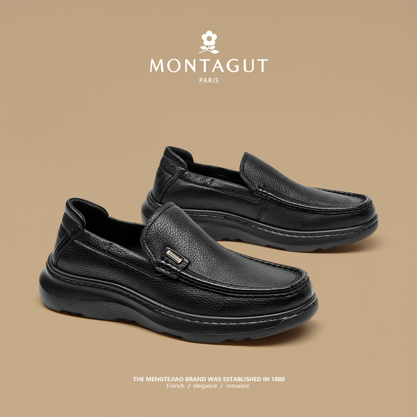 梦特娇官方旗舰皮鞋男款小羊皮