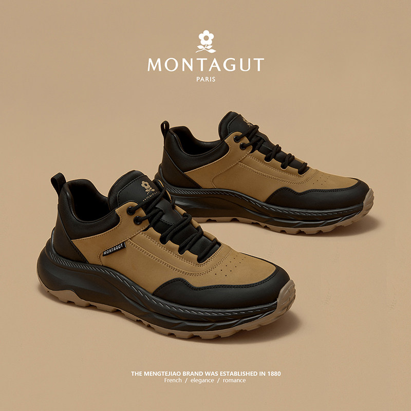 梦特娇真皮运动鞋男夏季潮流男鞋2026新款春季复古厚底增高休闲鞋