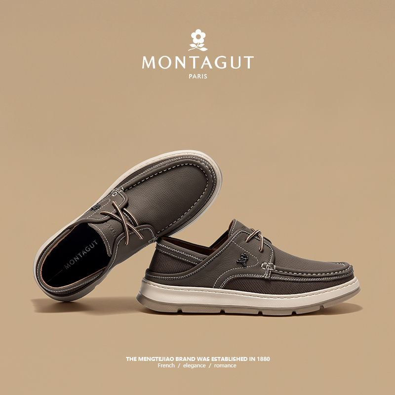 梦特娇官方旗舰牛皮商务休闲皮鞋