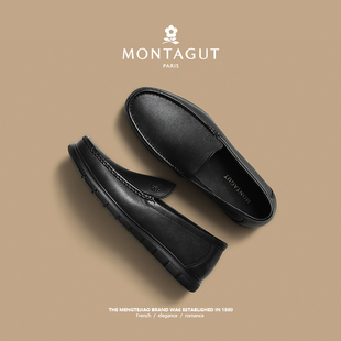 梦特娇春季休闲爸爸皮鞋懒人头层牛皮正品高档软底商务乐福豆豆鞋