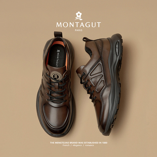 梦特娇真皮鞋子男款休闲男鞋春季头层牛皮冬季舒适运动皮鞋气垫鞋