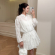 系列重工绣花翻领单排扣短款 温婉雅致 连衣裙 100%亚麻 嫚渡