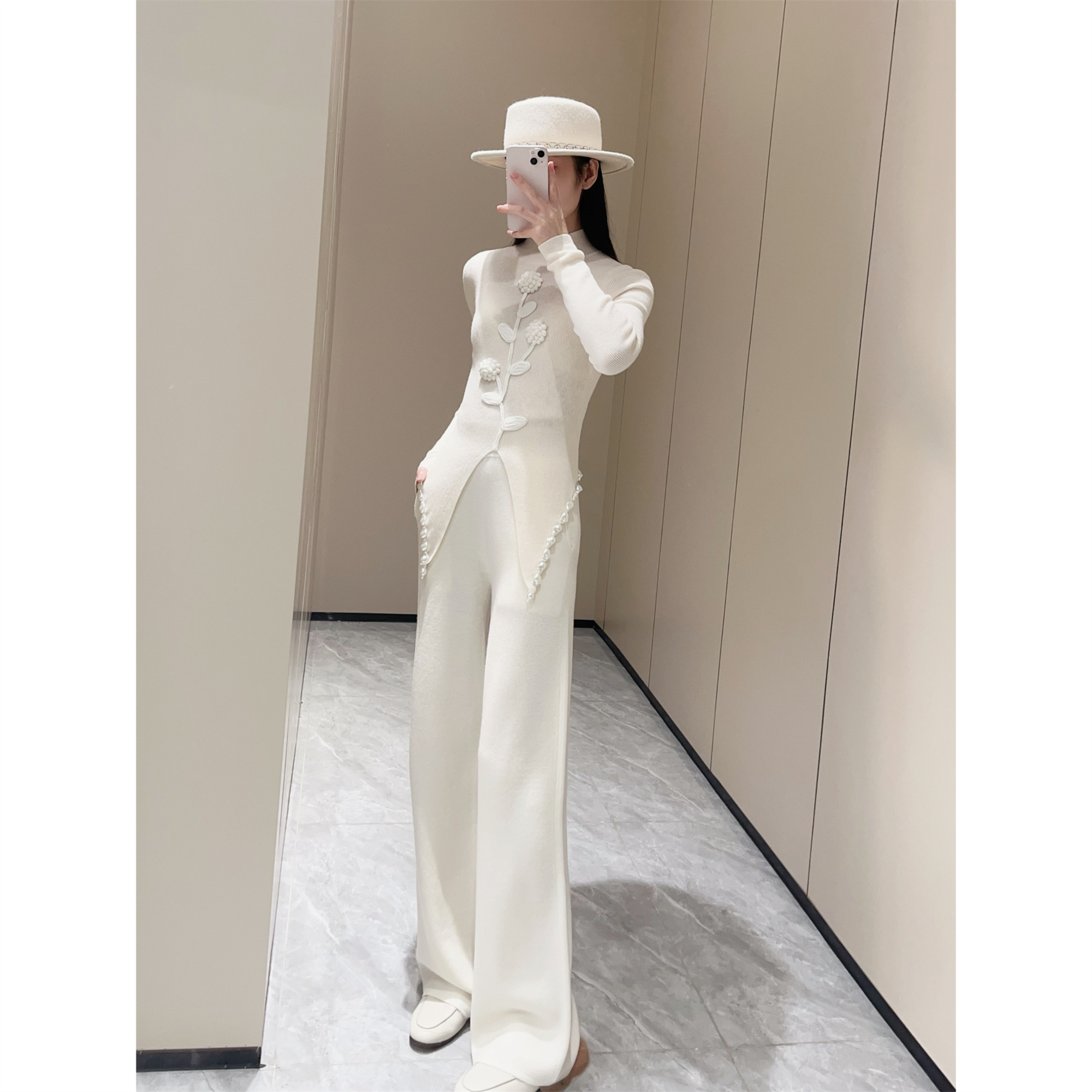 嫚渡羊毛纯色直筒休闲裤夏季时尚法式休闲日常百搭纯色女士直筒裤