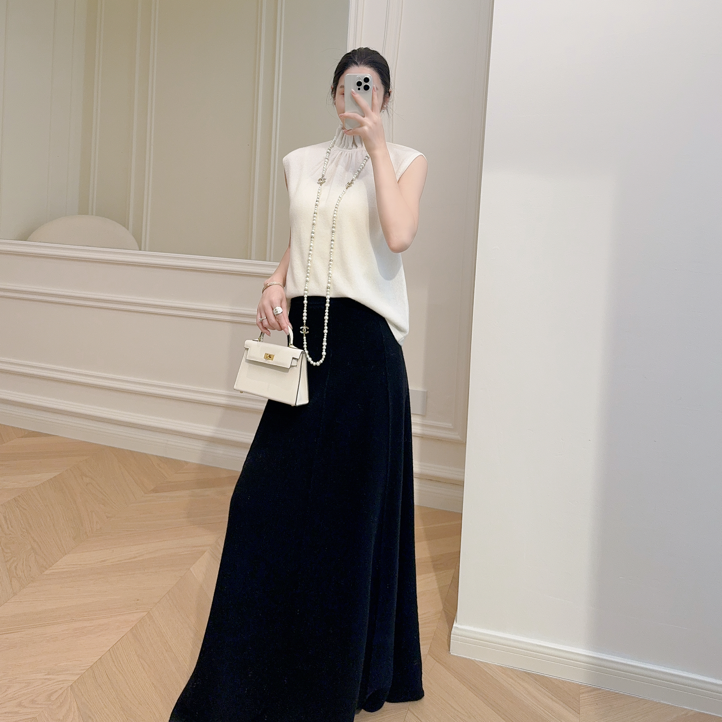 嫚渡100%山羊绒|秋季百搭新品 法式轻奢木耳边立领无袖羊绒衫上衣