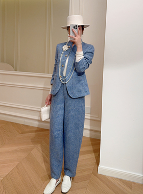 嫚渡|蓝色多瑙河秋冬LP马海毛编制夹克外套小脚休闲裤套装