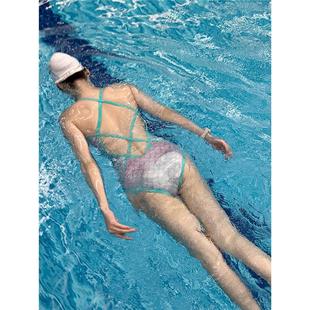 专门游泳泳衣新款 连体人鱼印花泳衣女纯欲显瘦露背运动游泳女