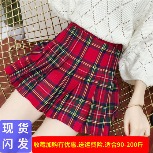 JK百褶裙秋冬新款格子高腰