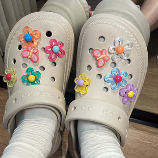 适配crocs泡芙鞋花卡骆驰diy花朵2025云朵可爱鞋配饰骨洞洞鞋白色