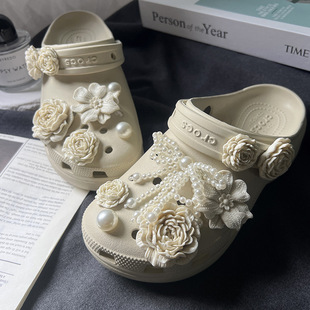 适配洞洞鞋配饰鞋花crocs卡骆驰卡扣鞋扣diy配件云朵骨白2025新款
