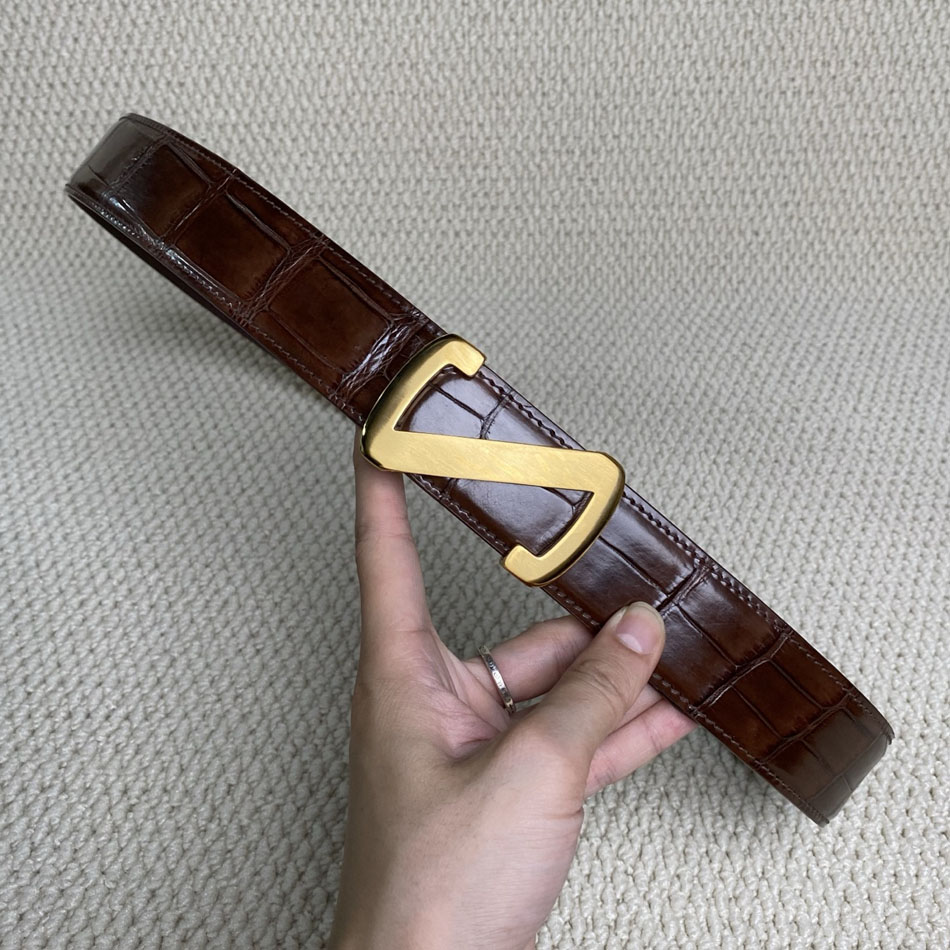 男皮带真皮休闲百搭平滑扣腰带内穿不露尾鳄鱼皮裤带带宽3.8cm