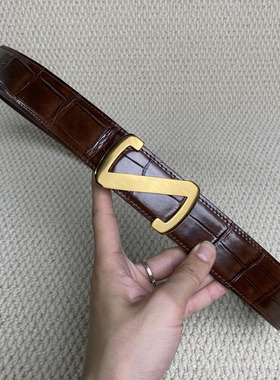 男皮带真皮休闲百搭平滑扣腰带内穿不露尾鳄鱼皮裤带带宽3.8cm