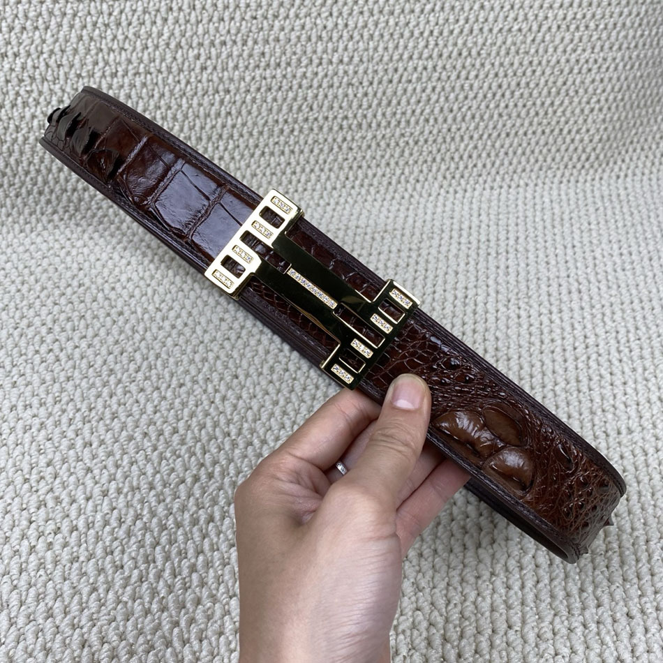 新款鳄鱼皮男士不锈钢平滑扣皮带真皮腰带时尚青年裤带带宽3.8cm