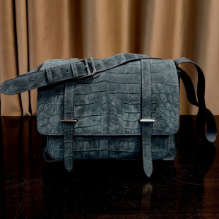 高端 差包翻盖横款 磨砂尼罗鳄鳄鱼皮男包单肩包真皮斜挎包剑桥 包邮