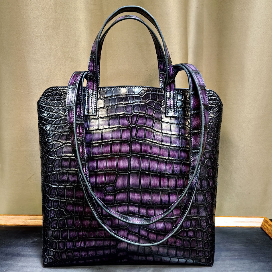 尼罗鳄鳄鱼皮托特包奢侈品女包手工擦色高端单肩大包手提包