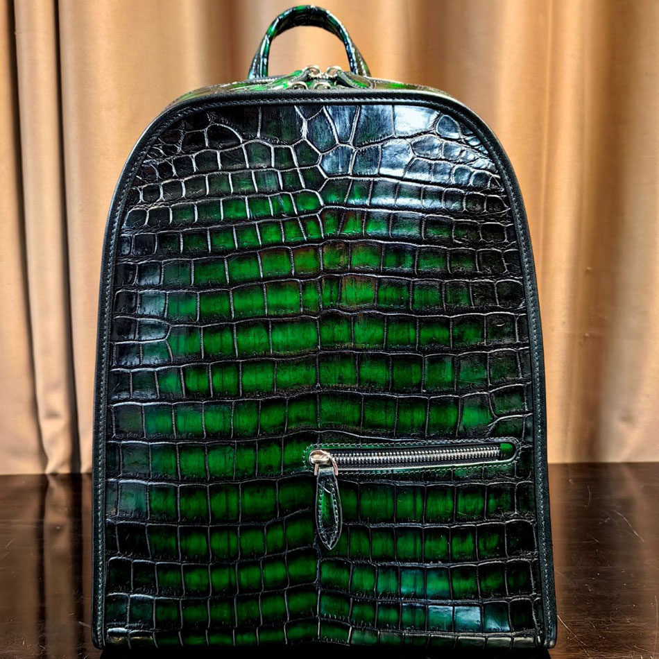 擦色尼罗鳄鳄鱼皮背包男女双肩包 新款大容量 高级感真皮旅行书包