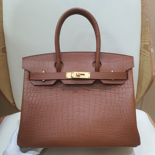 2026雾面鳄鱼皮女包真皮大容量手提包轻奢高级皮包感潮铂金包30号