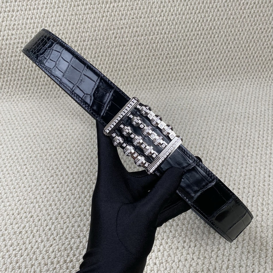 皮带男 算盘水钻男士鳄鱼皮不锈钢扣腰带带宽3.8cm