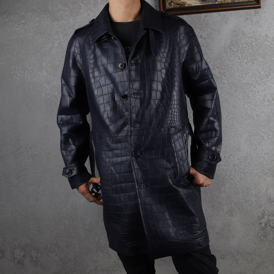 秋冬风衣鳄鱼皮衣服真皮皮衣