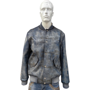 擦色牛皮复古棒球服外套2025新款 春秋冬季 宽松休闲扎染男士 夹克衫