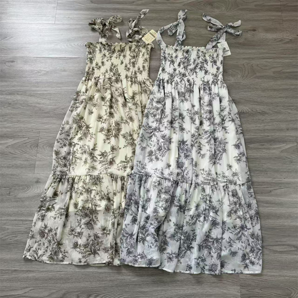 外贸日单 两色入 春夏新品 雪纺面料 淑女日系 碎花系带连衣裙