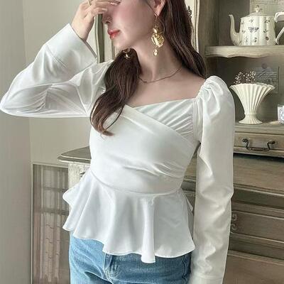 外贸日单 GL 三色入 秋季新品 淑女日系 褶皱荷叶边衬衫[tu1419]