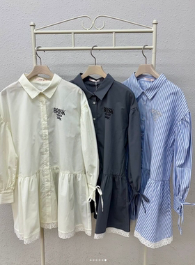 外贸日单  三色入 初秋新品 淑女日系 刺绣蕾丝下摆衬衫裙