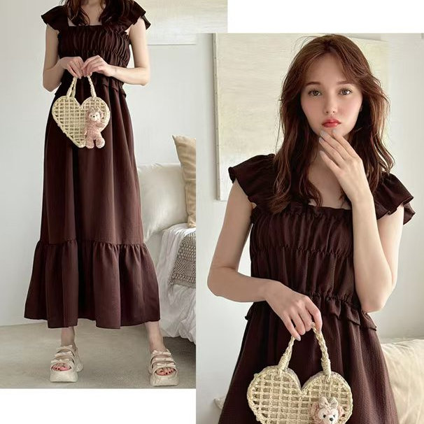 外贸日单 GL 两色入 秋季新品 荷叶边吊带背心连衣裙[pp237]