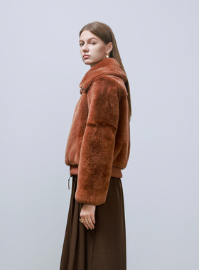 GHJOD studio“Anna兔兔”进口雷克斯獭兔毛可立可翻领皮草外套女