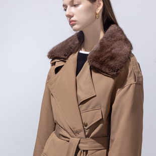 西装 可脱卸水貂毛领90白鹅绒长款 领系带羽绒派克服 studio GHJOD