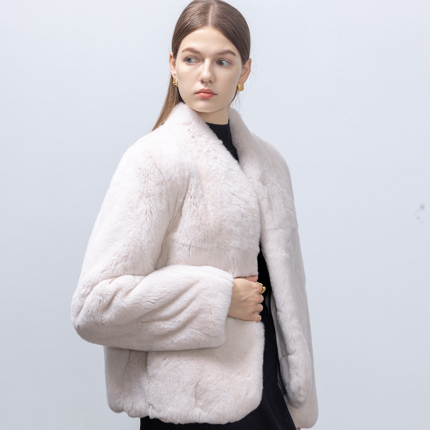 GHJOD进口獭兔毛皮草外套女