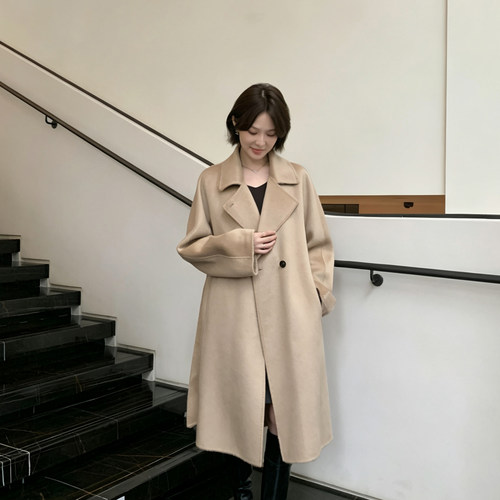 GHJOD Studio 阿拉善100%白骆驼绒大衣女长款翻领双面呢外套女冬