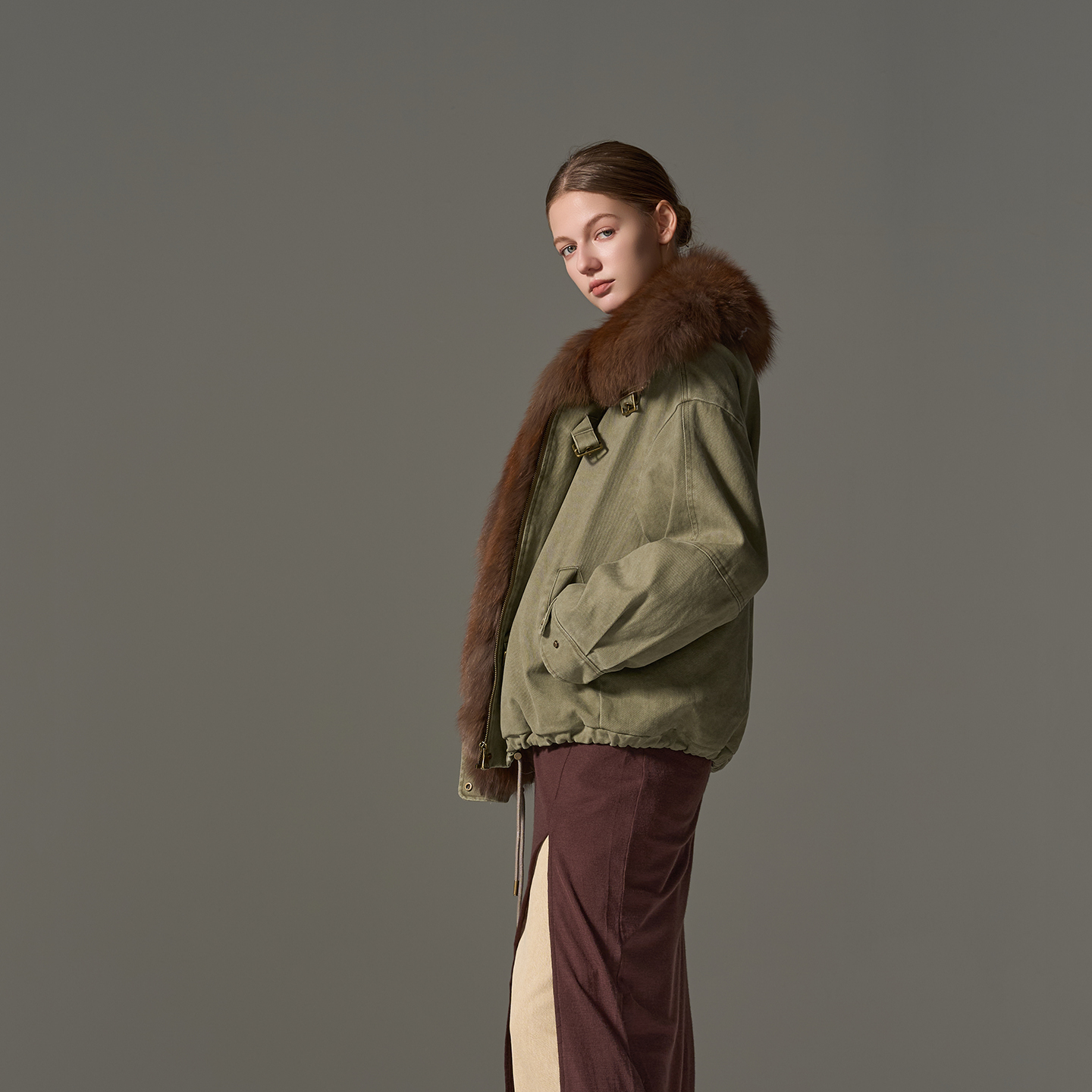 GHJOD狐狸毛领羽绒皮草派克服女